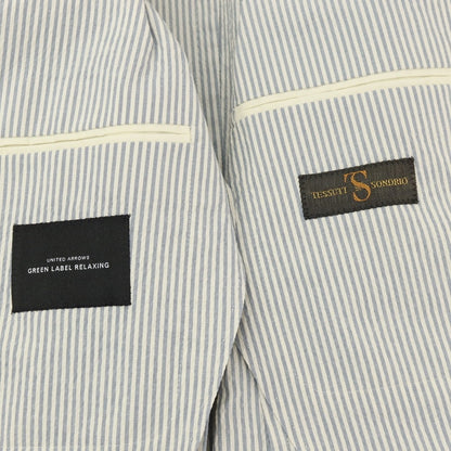 【中古】グリーンレーベルリラクシング green label relaxing ストレッチ コットン シアサッカー ストライプ 3B テーラードジャケット ブルーxホワイト【サイズ44】【 状態ランクC 】【 メンズ 】