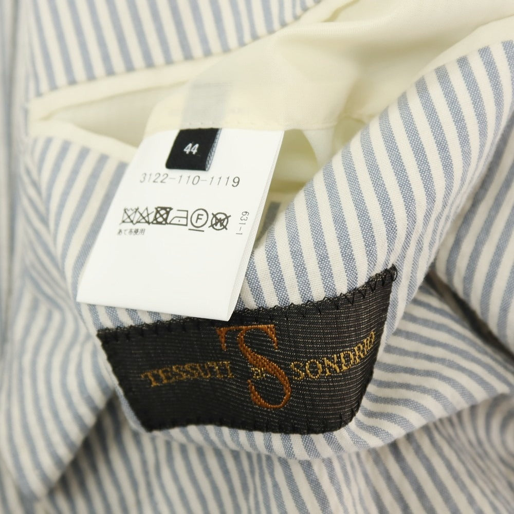 【中古】グリーンレーベルリラクシング green label relaxing ストレッチ コットン シアサッカー ストライプ 3B テーラードジャケット ブルーxホワイト【サイズ44】【 状態ランクC 】【 メンズ 】