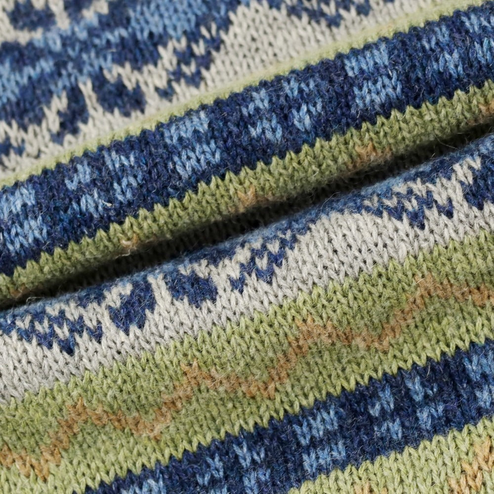 【中古】ビームスプラス BEAMS PLUS リネンコットン フェアアイル Vネック ニットベスト ライトグリーンxネイビー【サイズS】【 状態ランクB 】【 メンズ 】