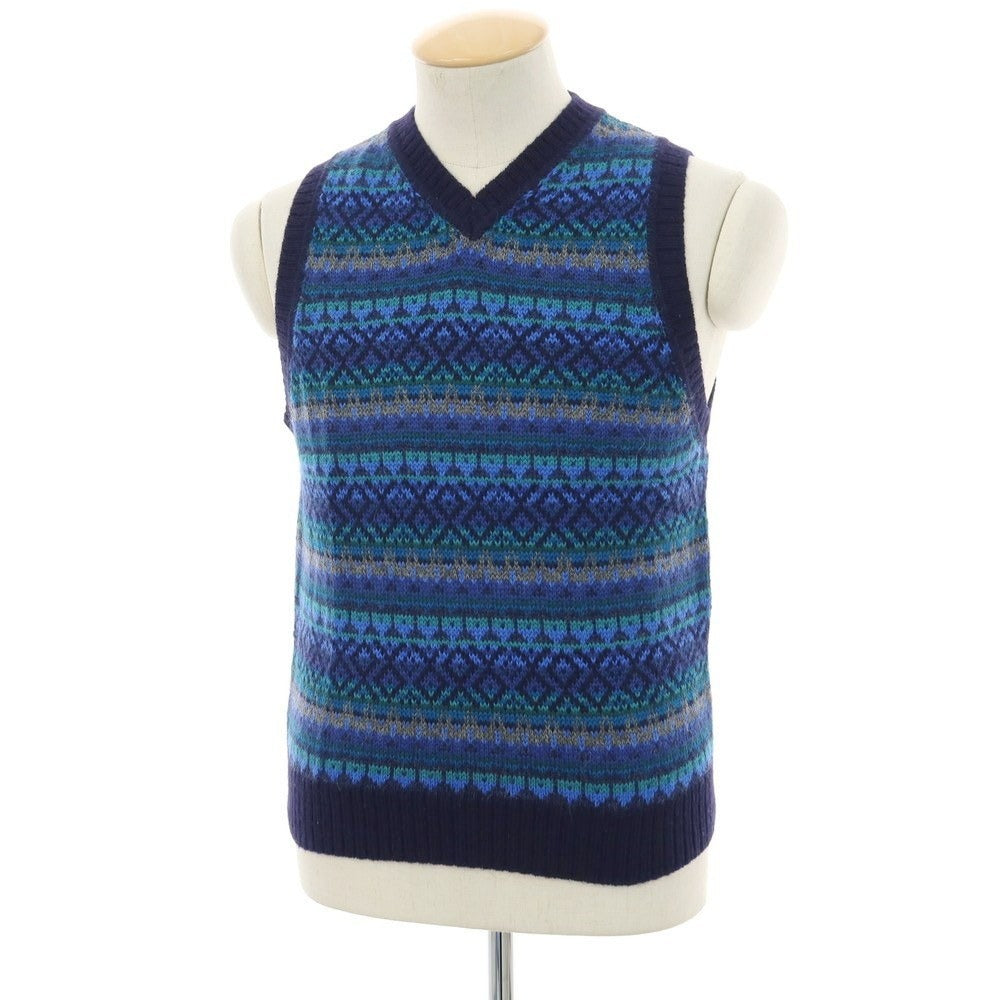 【中古】ラファモリーナ RAffa MOLINA アルパカ フェアアイル柄 ニットベスト ネイビー系【 S 】【 状態ランクB 】【 メンズ 】
