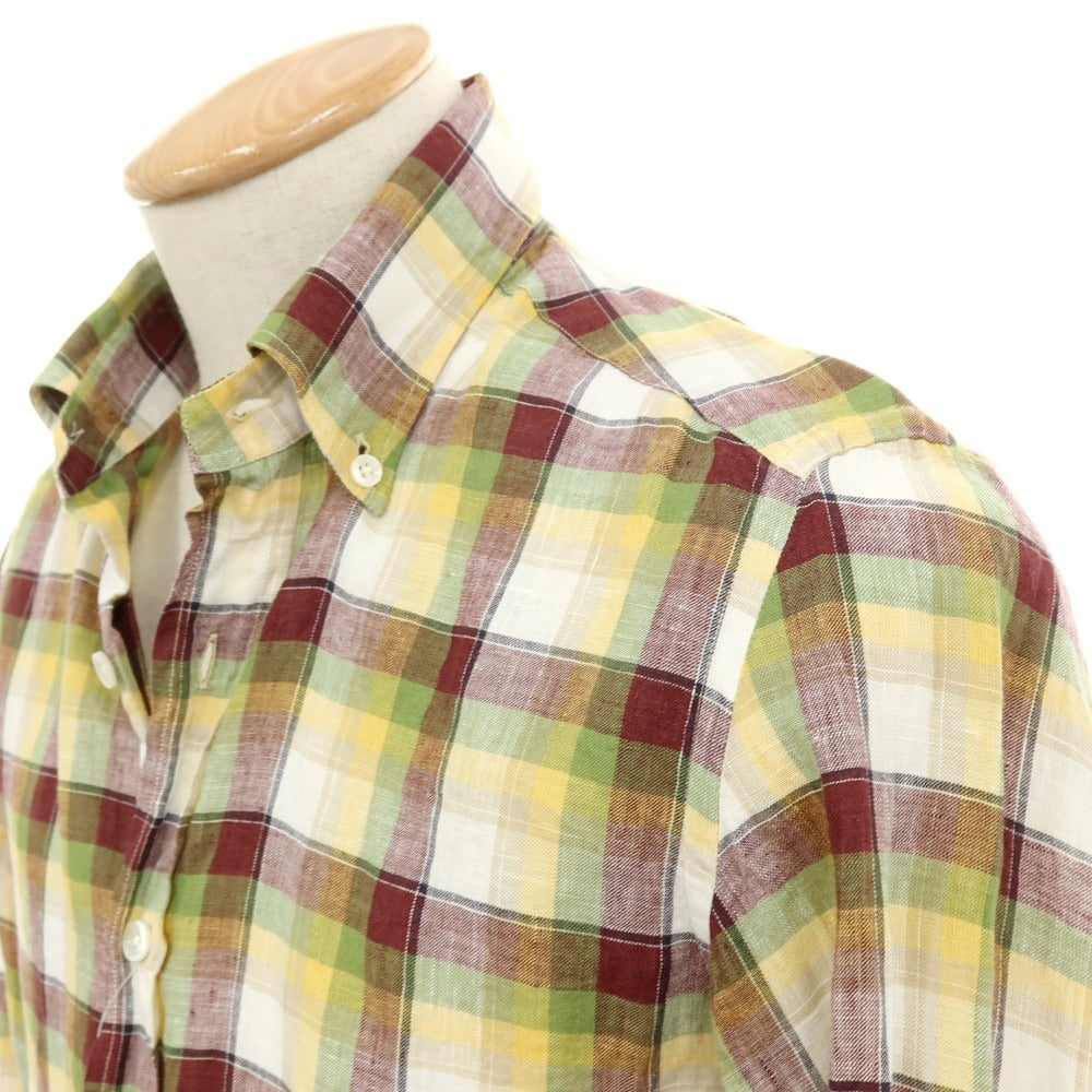 【中古】エリコフォルミコラ ERRICO FORMICOLA リネン チェック ボタンダウン カジュアルシャツ ブラウンxグリーン【サイズ37】【 状態ランクB 】【 メンズ 】