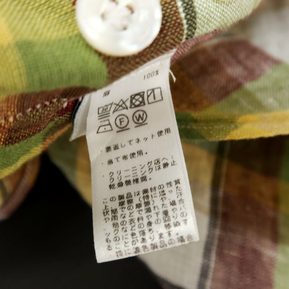 【中古】エリコフォルミコラ ERRICO FORMICOLA リネン チェック ボタンダウン カジュアルシャツ ブラウンxグリーン【 サイズ37 】【 状態ランクB 】【 メンズ 】 [CPD]