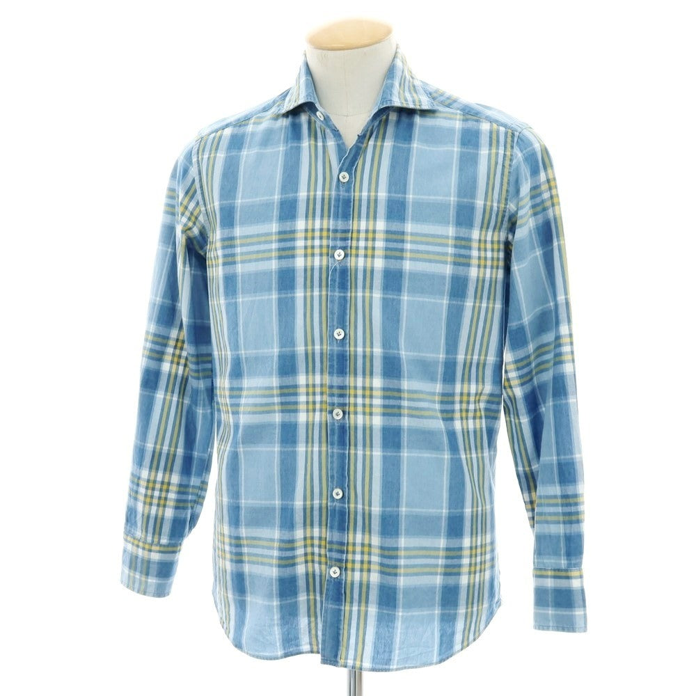 【中古】ジャンネット giannetto コットン チェック カジュアルシャツ ブルーxイエロー【 サイズXS 】【 状態ランクC 】【 メンズ 】 [BPD]