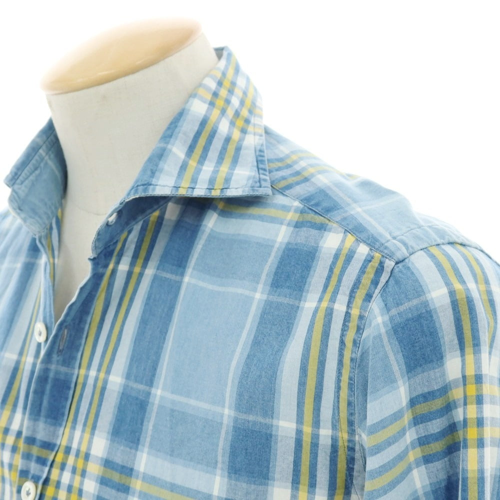 【中古】ジャンネット giannetto コットン チェック カジュアルシャツ ブルーxイエロー【 XS 】【 状態ランクC 】【 メンズ 】