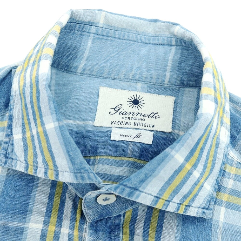 【中古】ジャンネット giannetto コットン チェック カジュアルシャツ ブルーxイエロー【 XS 】【 状態ランクC 】【 メンズ 】