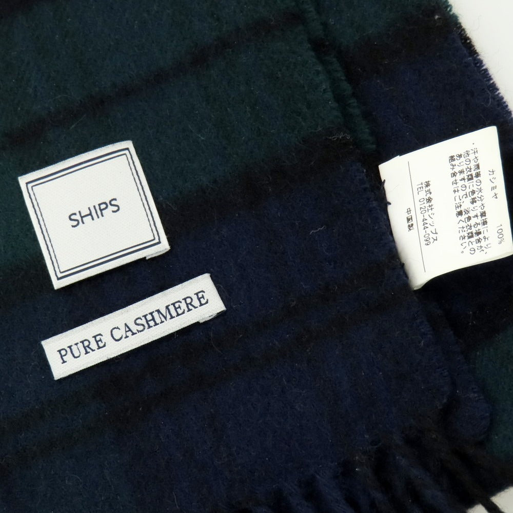 【中古】シップス SHIPS カシミヤ チェック マフラー ネイビーxグリーン【 状態ランクB 】【 メンズ 】