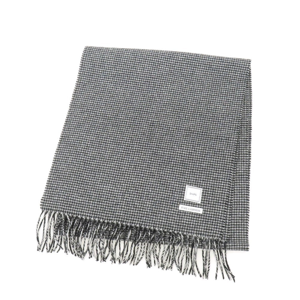 【中古】シップス SHIPS カシミヤ ハウンドトゥース マフラー グレーxブラック【 状態ランクB 】【 メンズ 】