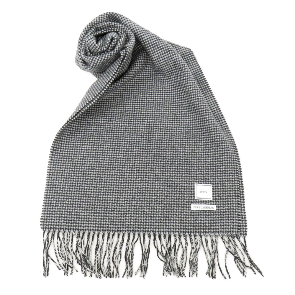 【中古】シップス SHIPS カシミヤ ハウンドトゥース マフラー グレーxブラック【 状態ランクB 】【 メンズ 】