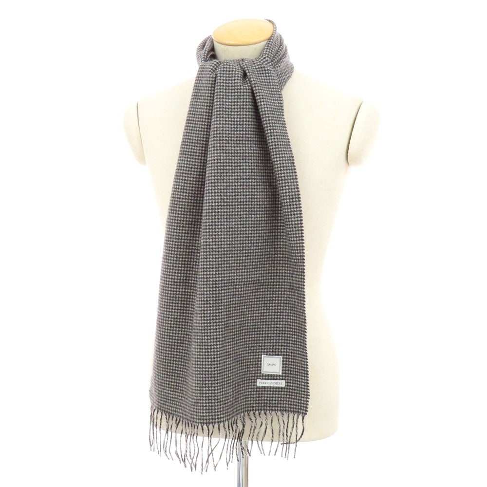 【中古】シップス SHIPS カシミヤ ハウンドトゥース マフラー グレーxブラック【 状態ランクB 】【 メンズ 】