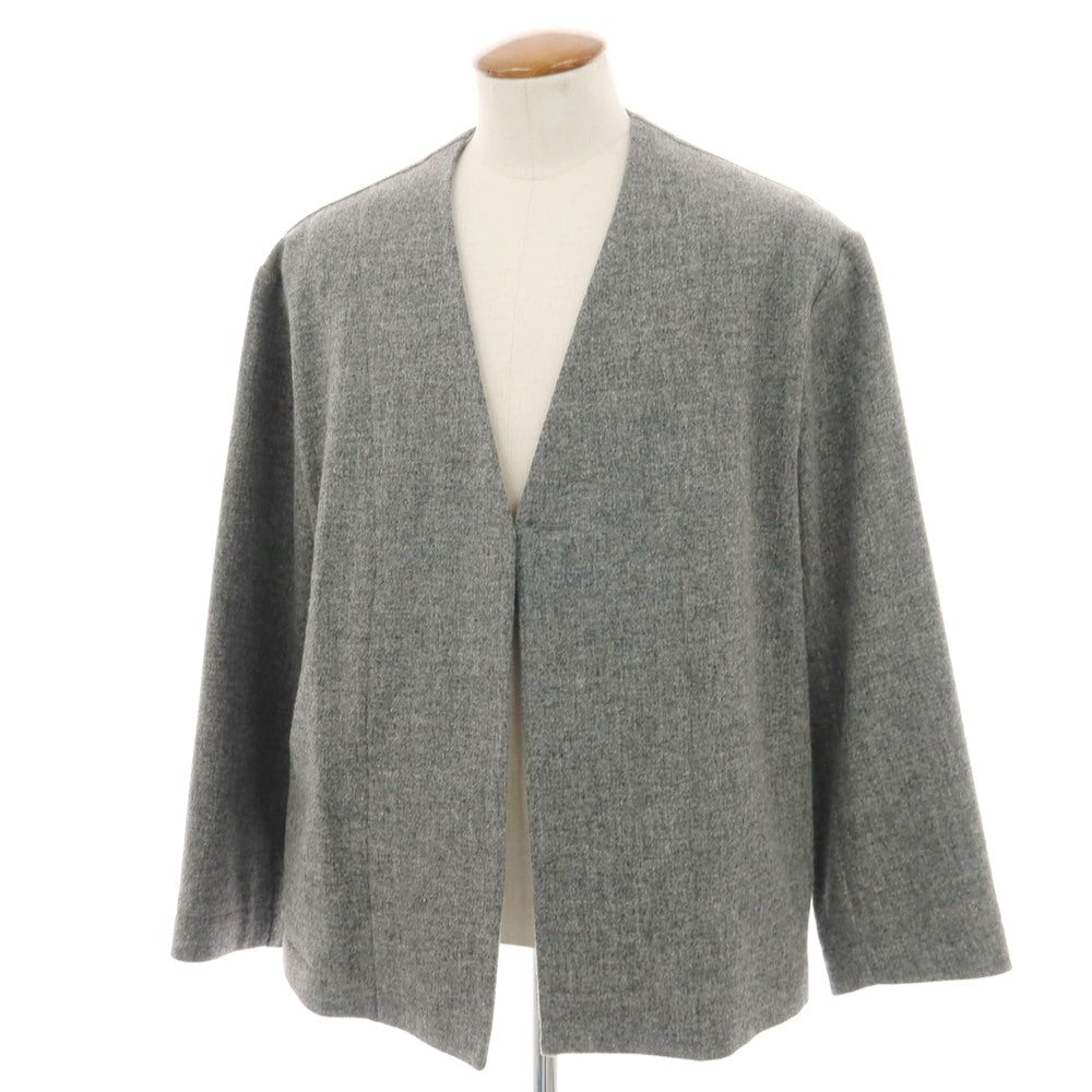 【中古】アンベル AMBELL ウール ツイード ボタンレス ノーカラージャケット グレー【 48 】【 状態ランクA 】【 メンズ 】
