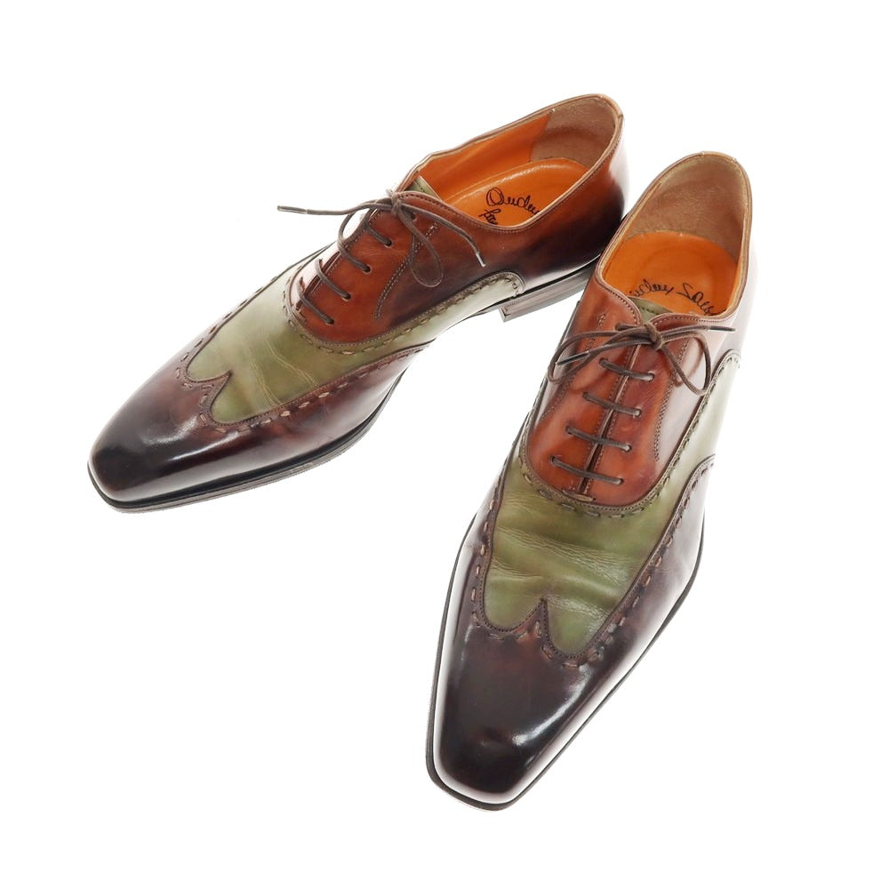 【中古】サントーニ Santoni ブラインドブローグ ドレスシューズ ブラウンxライトグリーン系【 8 】【 状態ランクB 】【 メンズ 】