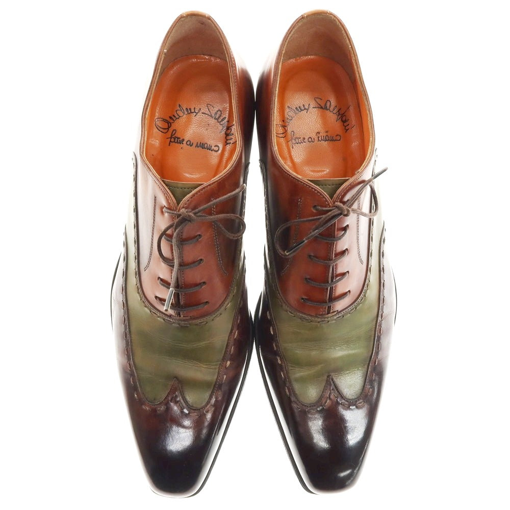 【中古】サントーニ Santoni ブラインドブローグ ドレスシューズ ブラウンxライトグリーン系【 8 】【 状態ランクB 】【 メンズ 】