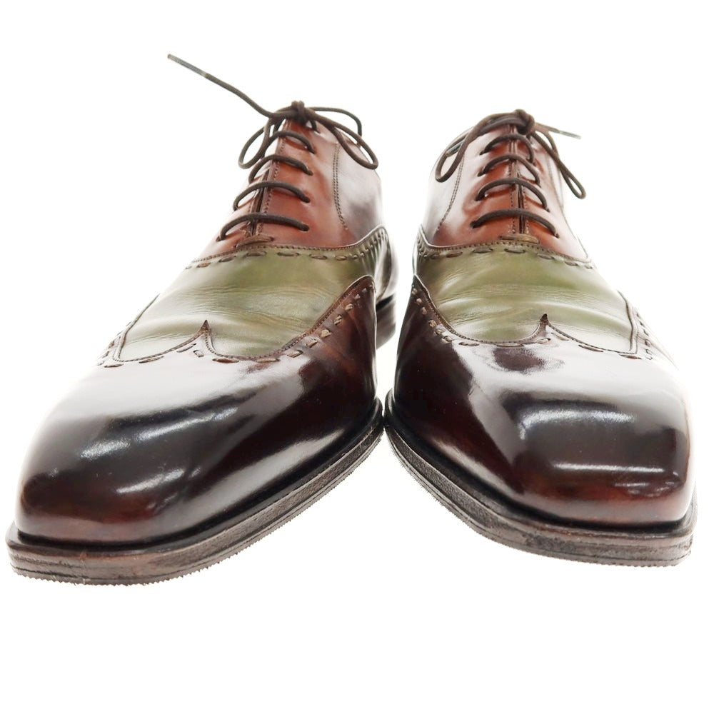 【中古】サントーニ Santoni ブラインドブローグ ドレスシューズ ブラウンxライトグリーン系【 8 】【 状態ランクB 】【 メンズ 】