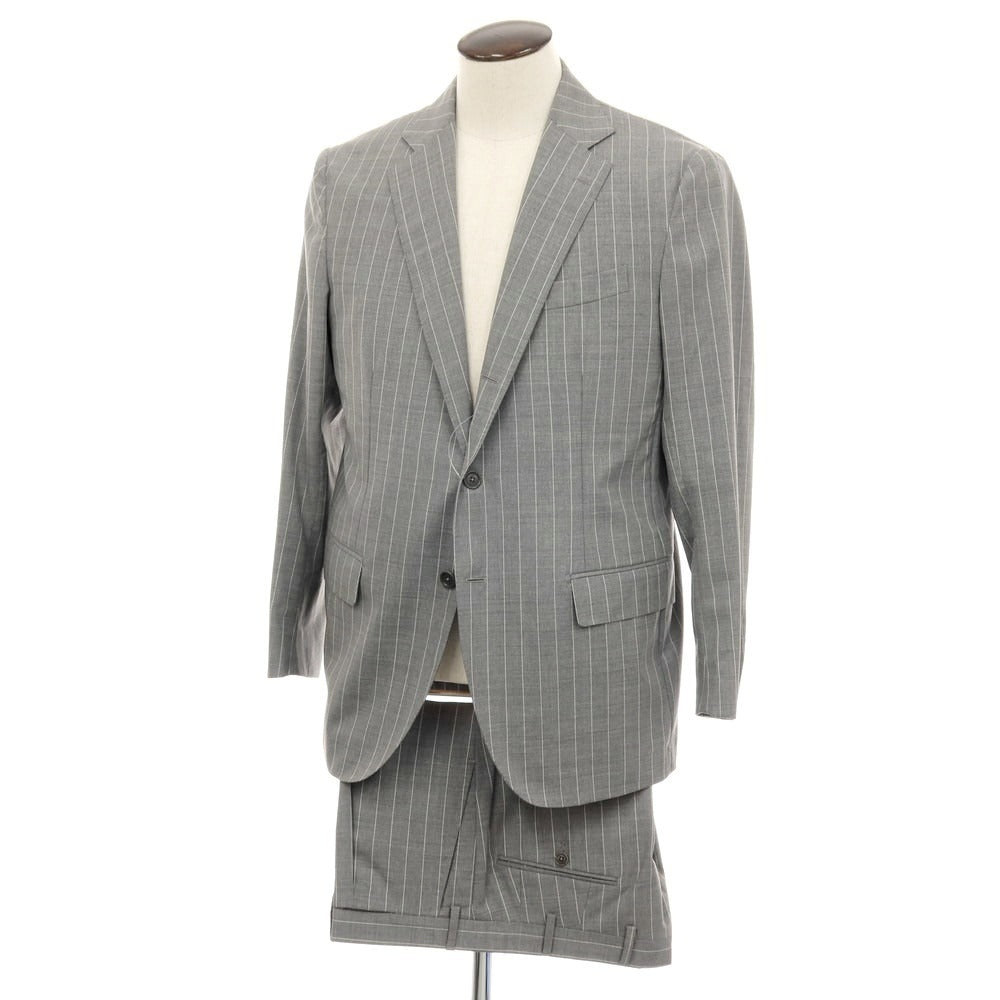【中古】デペトリロ DE PETRILLO ウール ストライプ 3つボタンスーツ ライトグレー【 サイズ52 Drop7 】【 状態ランクB 】【 メンズ 】 [APD]