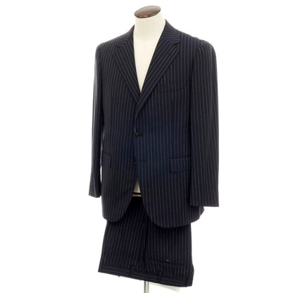 【中古】ソブリン SOVEREIGN ウール ストライプ 3つボタンスーツ ダークネイビー【サイズ52】【 状態ランクB 】【 メンズ 】