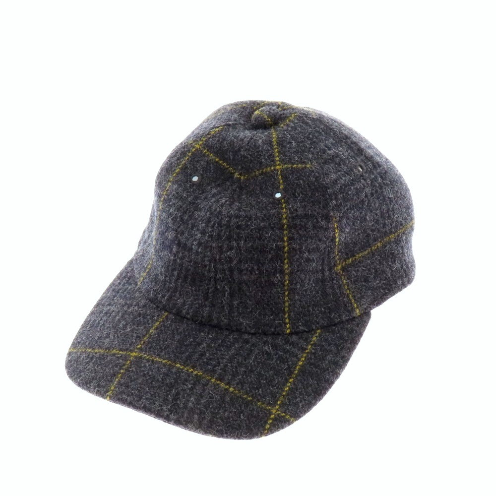 【中古】ケーブルアミ cableami ウールナイロンアルパカ チェック キャップ グレーxイエロー【サイズL】【 状態ランクB 】【 メンズ 】[BPD]