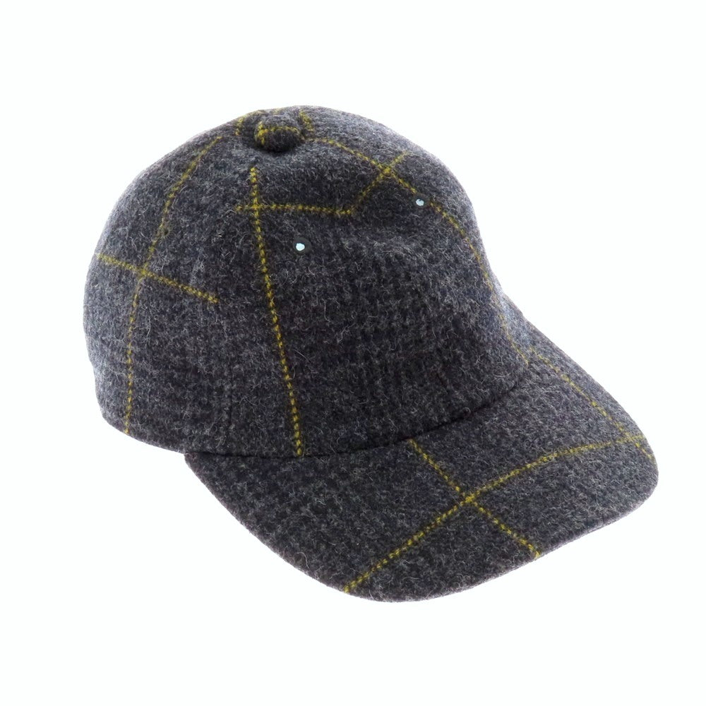 【中古】ケーブルアミ cableami ウールナイロンアルパカ チェック キャップ グレーxイエロー【サイズL】【 状態ランクB 】【 メンズ 】[BPD]