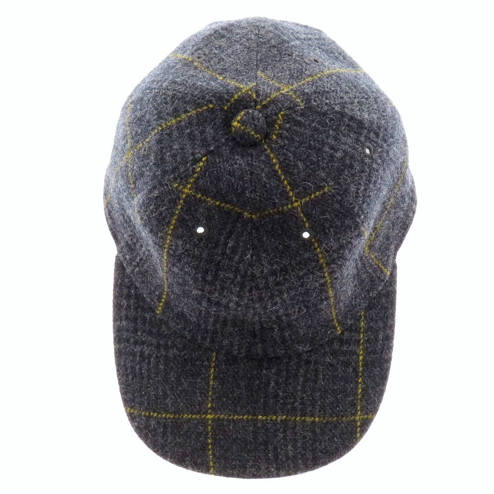 【中古】ケーブルアミ cableami ウールナイロンアルパカ チェック キャップ グレーxイエロー【サイズL】【 状態ランクB 】【 メンズ 】[BPD]