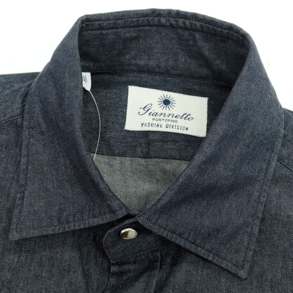【中古】ジャンネット giannetto コットンシャンブレー カジュアルシャツ ダークネイビー【 39 】【 状態ランクB 】【 メンズ 】