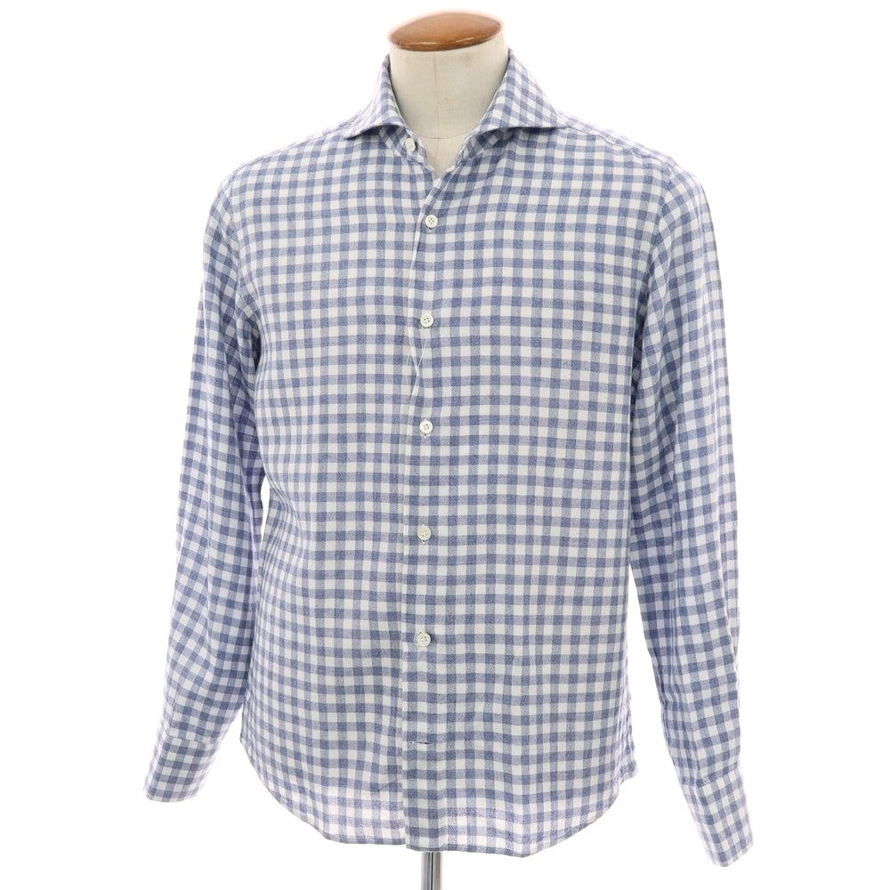 【中古】ジャンネット giannetto レーヨンウール ギンガムチェック ホリゾンタルカラー カジュアルシャツ グレイッシュネイビーxホワイト【 40 】【 状態ランクB 】【 メンズ 】