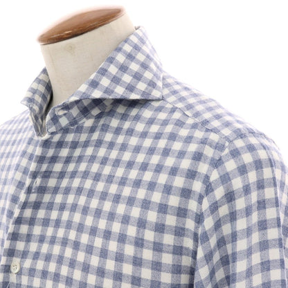 【中古】ジャンネット giannetto レーヨンウール ギンガムチェック ホリゾンタルカラー カジュアルシャツ グレイッシュネイビーxホワイト【 40 】【 状態ランクB 】【 メンズ 】