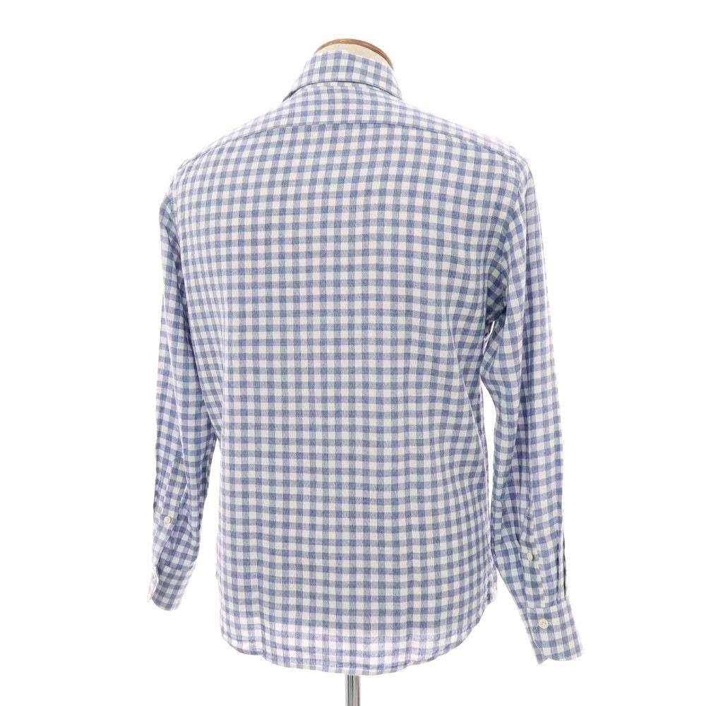 【中古】ジャンネット giannetto レーヨンウール ギンガムチェック ホリゾンタルカラー カジュアルシャツ グレイッシュネイビーxホワイト【 40 】【 状態ランクB 】【 メンズ 】
