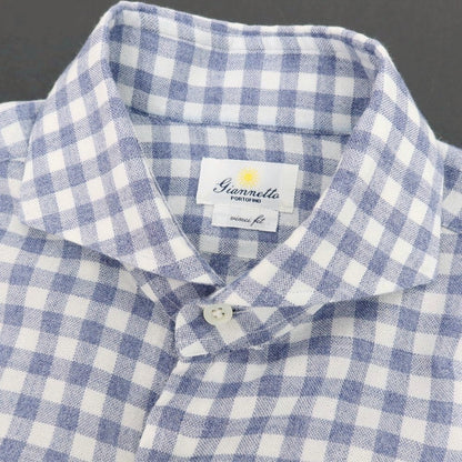 【中古】ジャンネット giannetto レーヨンウール ギンガムチェック ホリゾンタルカラー カジュアルシャツ グレイッシュネイビーxホワイト【 40 】【 状態ランクB 】【 メンズ 】