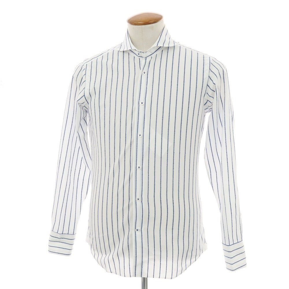 【中古】アングレー ANGLAIS コットンアクリルナイロン ストライプ カッタウェイ カジュアルシャツ ホワイトxネイビー【 M 】【 状態ランクB 】【 メンズ 】
