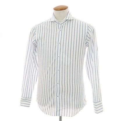 【中古】アングレー ANGLAIS コットンアクリルナイロン ストライプ カッタウェイ カジュアルシャツ ホワイトxネイビー【 M 】【 状態ランクB 】【 メンズ 】