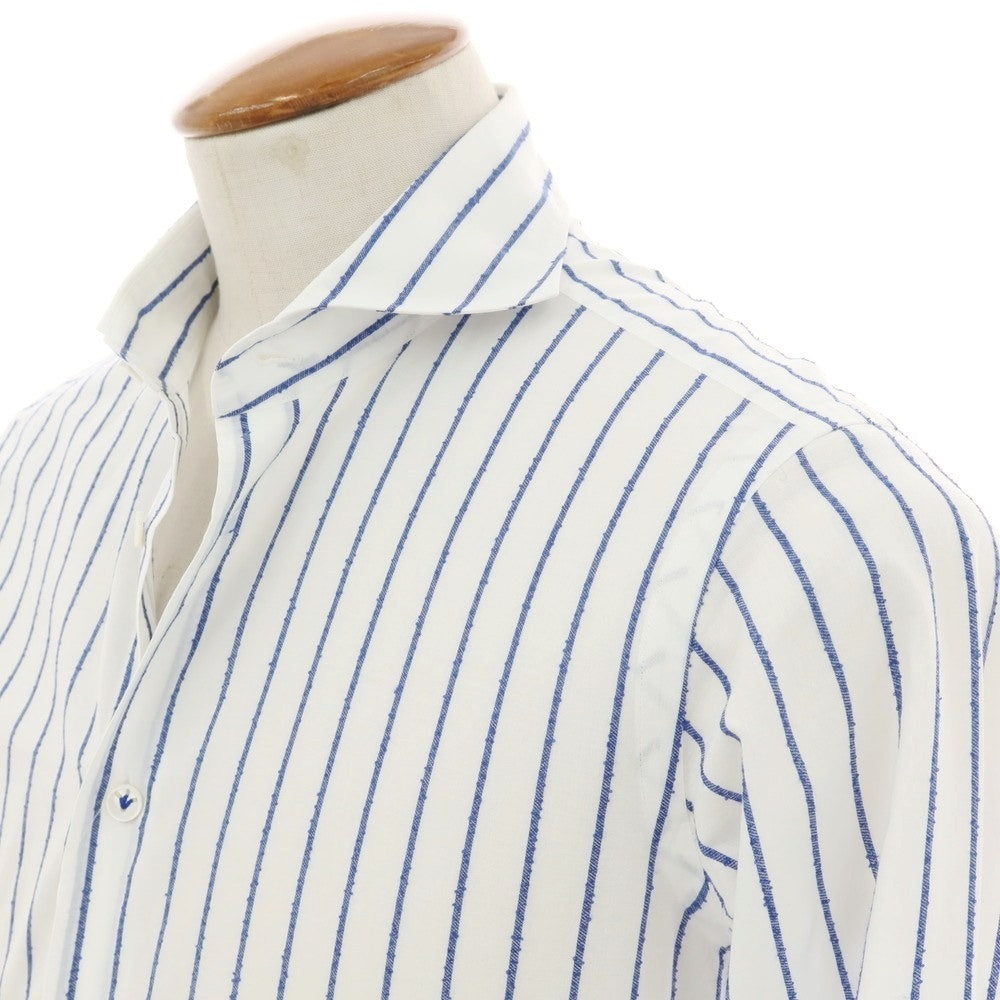 【中古】アングレー ANGLAIS コットンアクリルナイロン ストライプ カッタウェイ カジュアルシャツ ホワイトxネイビー【 M 】【 状態ランクB 】【 メンズ 】