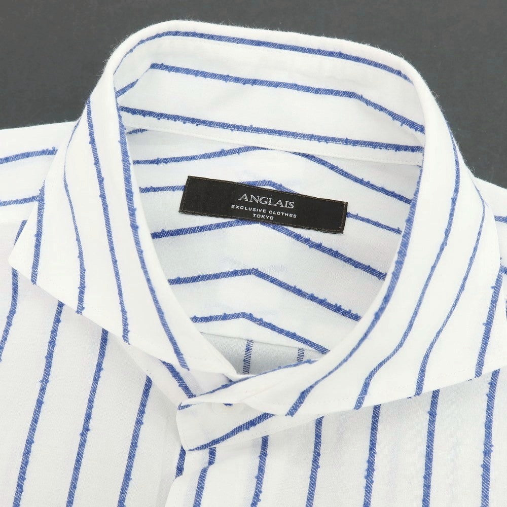 【中古】アングレー ANGLAIS コットンアクリルナイロン ストライプ カッタウェイ カジュアルシャツ ホワイトxネイビー【 M 】【 状態ランクB 】【 メンズ 】