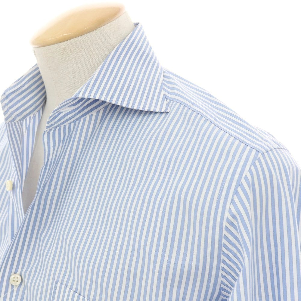 【中古】オリアン ORIAN コットン ストライプ ワイドカラー ドレスシャツ ライトブルーxホワイト【 38 】【 状態ランクC 】【 メンズ 】