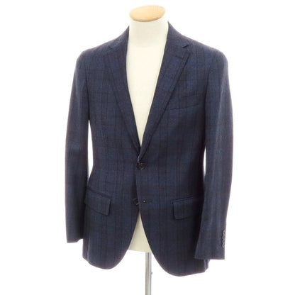 【中古】グリーンレーベルリラクシング green label relaxing ウール チェック 2B テーラードジャケット ネイビーxブラック【 44 】【 状態ランクB 】【 メンズ 】