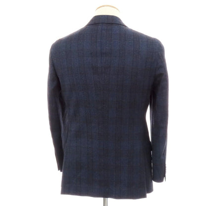 【中古】グリーンレーベルリラクシング green label relaxing ウール チェック 2B テーラードジャケット ネイビーxブラック【 44 】【 状態ランクB 】【 メンズ 】