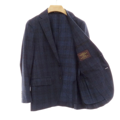 【中古】グリーンレーベルリラクシング green label relaxing ウール チェック 2B テーラードジャケット ネイビーxブラック【 44 】【 状態ランクB 】【 メンズ 】