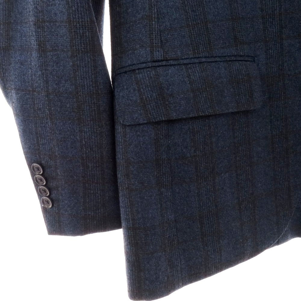 【中古】グリーンレーベルリラクシング green label relaxing ウール チェック 2B テーラードジャケット ネイビーxブラック【 44 】【 状態ランクB 】【 メンズ 】