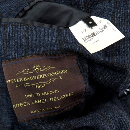 【中古】グリーンレーベルリラクシング green label relaxing ウール チェック 2B テーラードジャケット ネイビーxブラック【 44 】【 状態ランクB 】【 メンズ 】