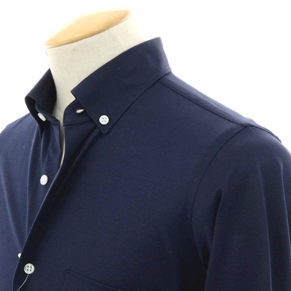 【中古】グリーンレーベルリラクシング green label relaxing ポリエステルコットン ジャージー ボタンダウン カジュアルシャツ ネイビー【サイズS】【 状態ランクB 】【 メンズ 】[CPD]