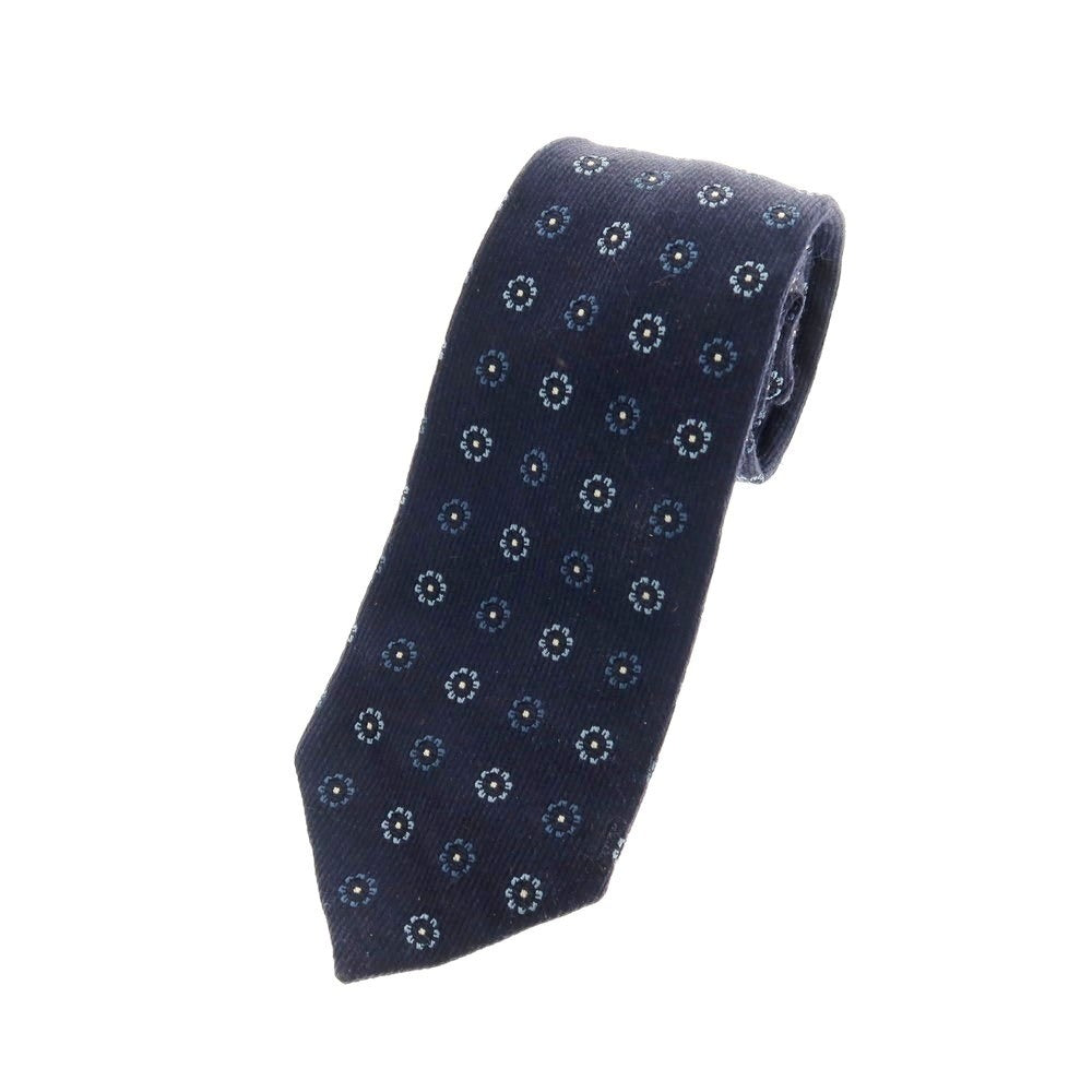 【中古】マイケル J ドレイク Michael J. Drake シルクウール 花小紋柄ネクタイ ネイビー【 状態ランクC 】【 メンズ 】