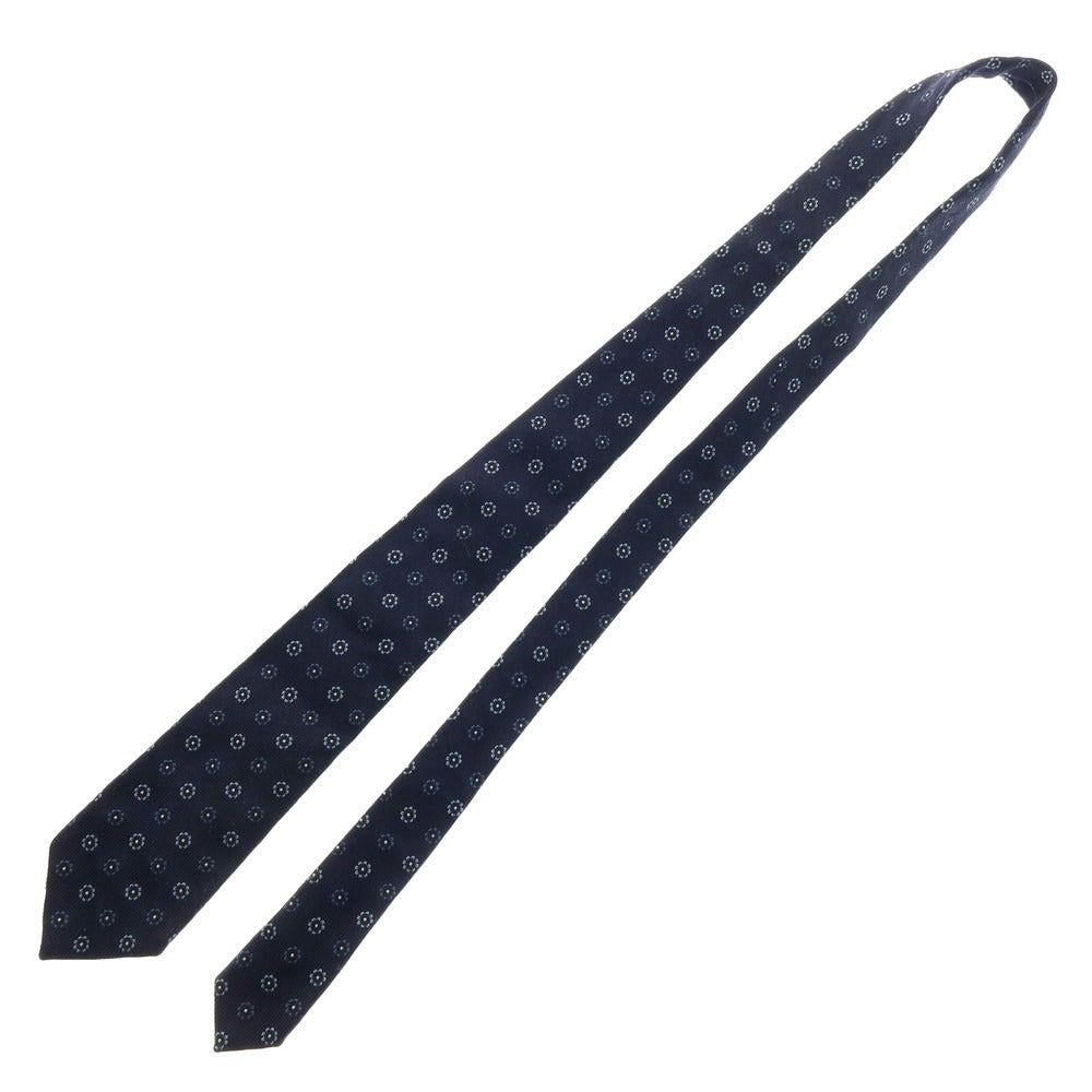 【中古】マイケル J ドレイク Michael J. Drake シルクウール 花小紋柄ネクタイ ネイビー【 状態ランクC 】【 メンズ 】