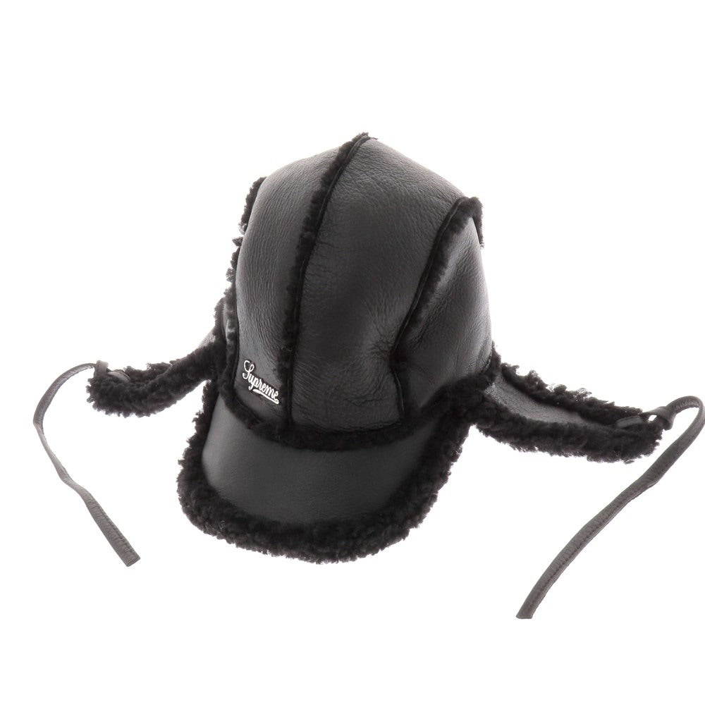 【中古】シュプリーム Supreme 2025年秋冬 Shearling Lined Earflap Cap シープレザー フライトキャップ ブラック【サイズ58cm S/M】【 状態ランクB 】【 メンズ 】[BPD]