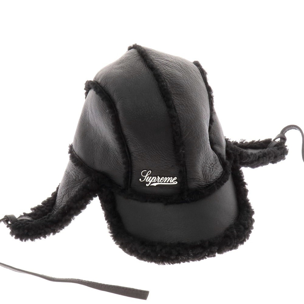 【中古】シュプリーム Supreme 2025年秋冬 Shearling Lined Earflap Cap シープレザー フライトキャップ ブラック【サイズ58cm S/M】【 状態ランクB 】【 メンズ 】[BPD]