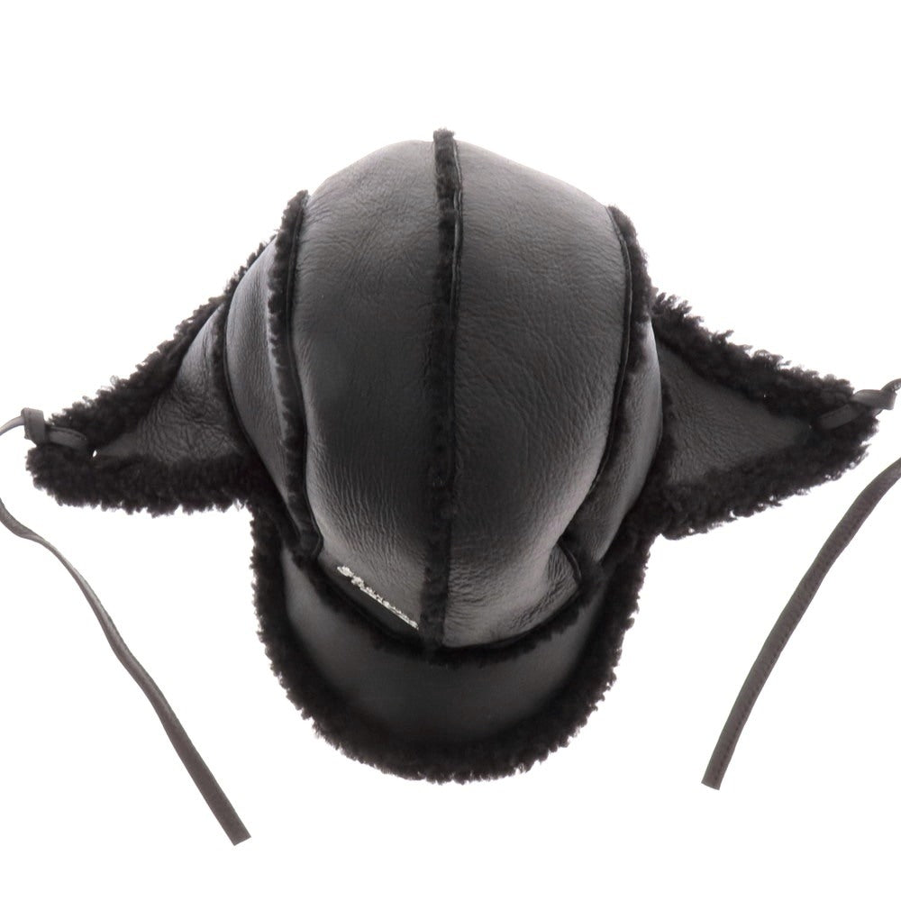 【中古】シュプリーム Supreme 2025年秋冬 Shearling Lined Earflap Cap シープレザー フライトキャップ ブラック【 58cm S/M 】【 状態ランクB 】【 メンズ 】