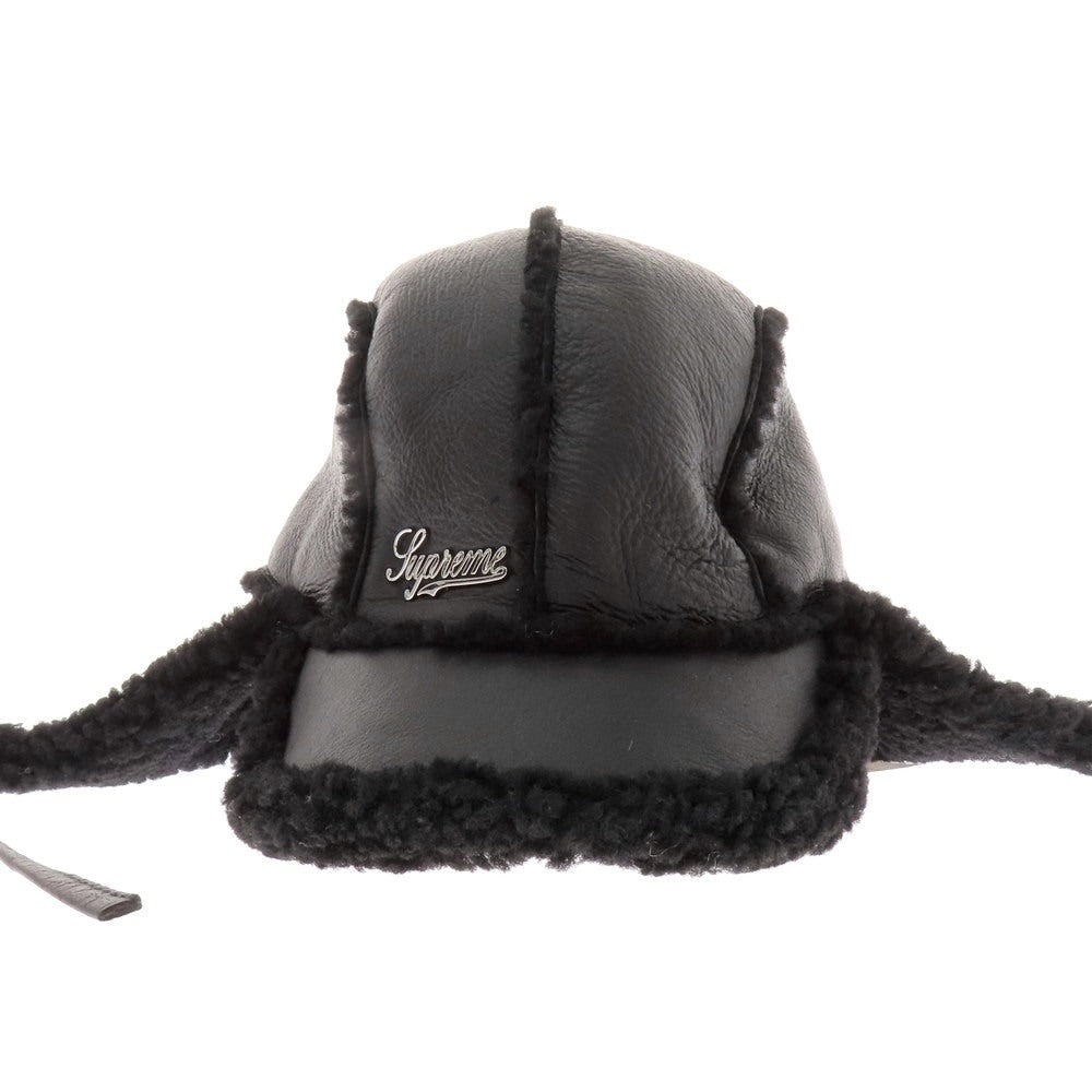 【中古】シュプリーム Supreme 2025年秋冬 Shearling Lined Earflap Cap シープレザー フライトキャップ ブラック【サイズ58cm S/M】【 状態ランクB 】【 メンズ 】[BPD]