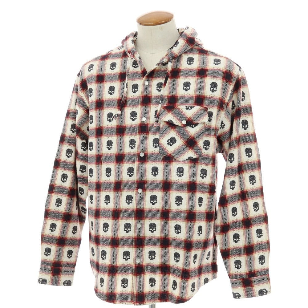 【中古】シュプリーム Supreme x Number (N)ine 2025年秋冬 Hooded Flannel Shirt カジュアルシャツ ホワイトxブラック【 M 】【 状態ランクB 】【 メンズ 】