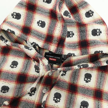 【中古】シュプリーム Supreme x Number (N)ine 2025年秋冬 Hooded Flannel Shirt カジュアルシャツ ホワイトxブラック【 M 】【 状態ランクB 】【 メンズ 】