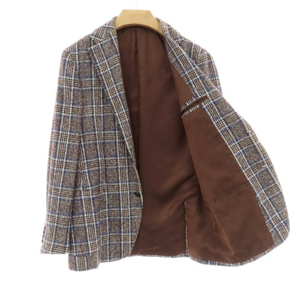【中古】ブリッラ ペル イル グスト Brilla per il gusto コットンアルパカナイロン チェック 3B カジュアルジャケット ブラウンxネイビー【 48 】【 状態ランクC 】【 メンズ 】