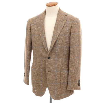 【中古】リングヂャケット RING JACKET MEISTER ウールアルパカナイロンシルクリネン チェック 3B テーラードジャケット ブラウンxネイビー【サイズ46】【 状態ランクC 】【 メンズ 】