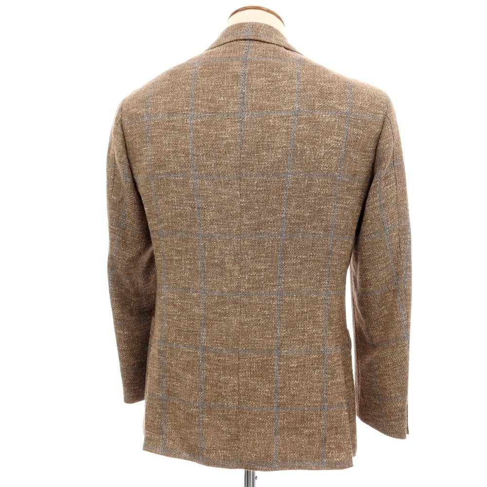 【中古】リングヂャケット RING JACKET MEISTER ウールアルパカナイロンシルクリネン チェック 3B テーラードジャケット ブラウンxネイビー【サイズ46】【 状態ランクC 】【 メンズ 】