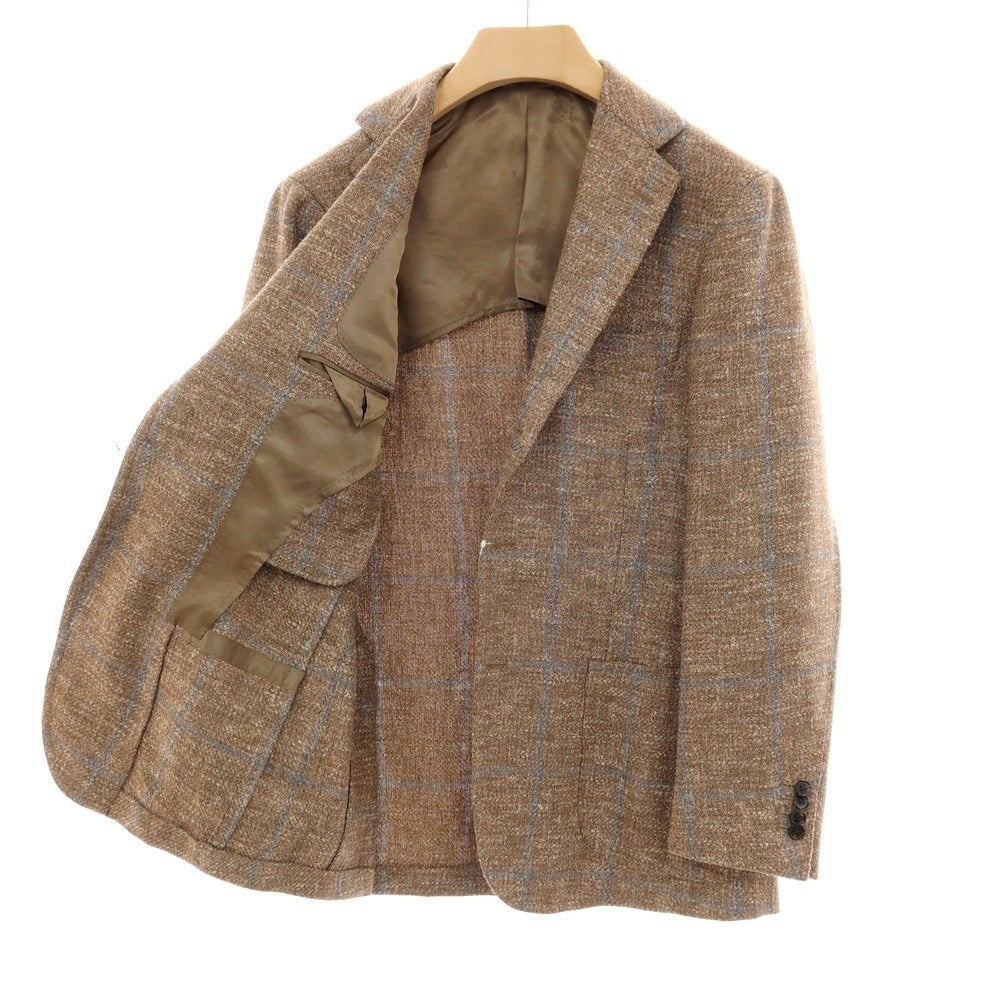 【中古】リングヂャケット RING JACKET MEISTER ウールアルパカナイロンシルクリネン チェック 3B テーラードジャケット ブラウンxネイビー【サイズ46】【 状態ランクC 】【 メンズ 】
